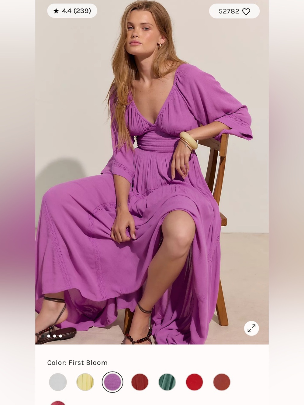 Free People Blue / Purple V Neck Maxi Dress Dixie with Smocked Waist Boho - Picture 5 of 9